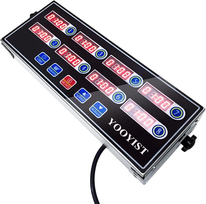 Precision Kitchen Timers for Cooking – 8 Channel Commercial Kitchen Timer Restaurant Kitchen Supplies – Stainless Steel Digital LED Chef Cooking Timer – Reminder Function, Loud Alarm, Black