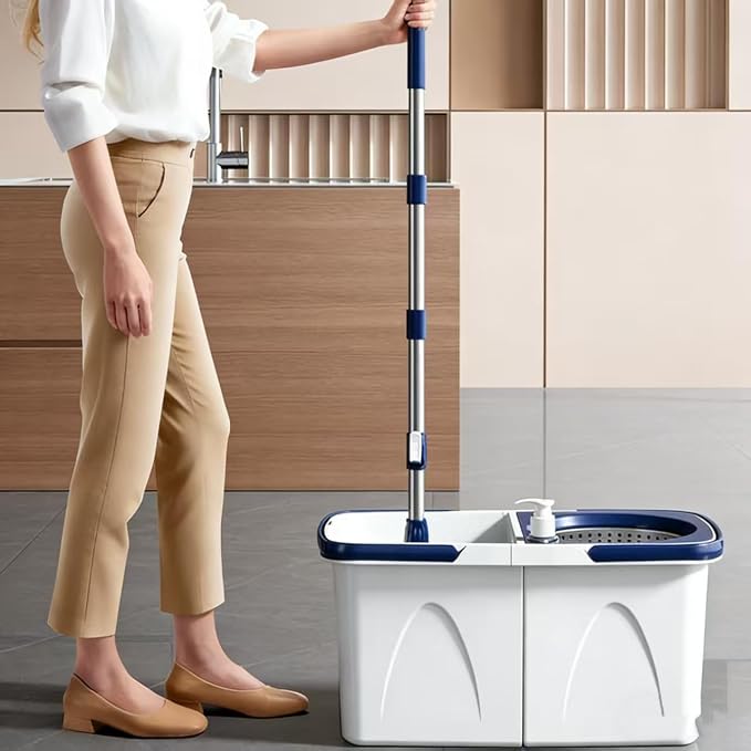 Spin Mop and Bucket Set with 3 Washable Pads | 3 Pack Microfiber Spin Mop Refills, Spin Mop Bucket System for All Floor Types Cleaning