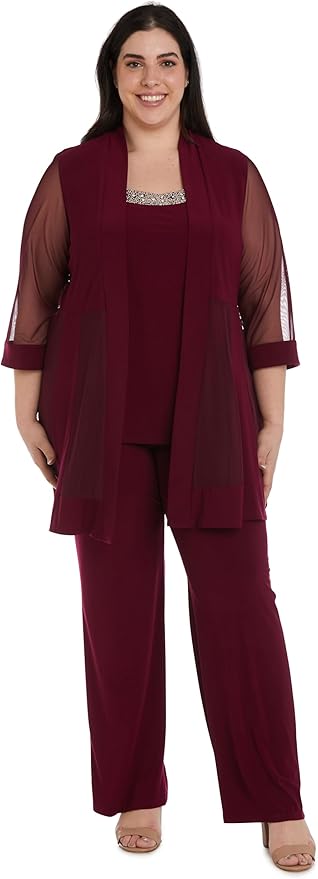 R&M Richards Women's Beaded Neck 2 Piece Pant Set