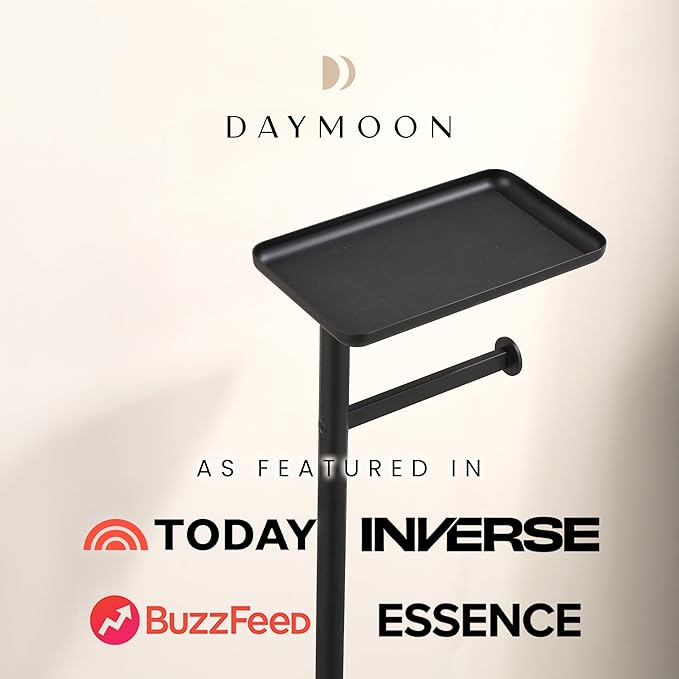 Day Moon™ - Toilet Paper Holder - Modern Roll Holder for Bathroom - 1 Pack - Free Standing - with Shelf, Black