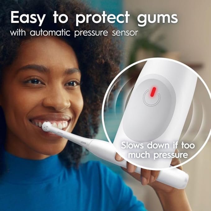 Oral-B Rechargeable Electric Toothbrush, iO2 Starter Kit, 3 Cleaning Modes, Automatic Pressure Sensor to Protect Gums, 2 Brush Heads, Pure White