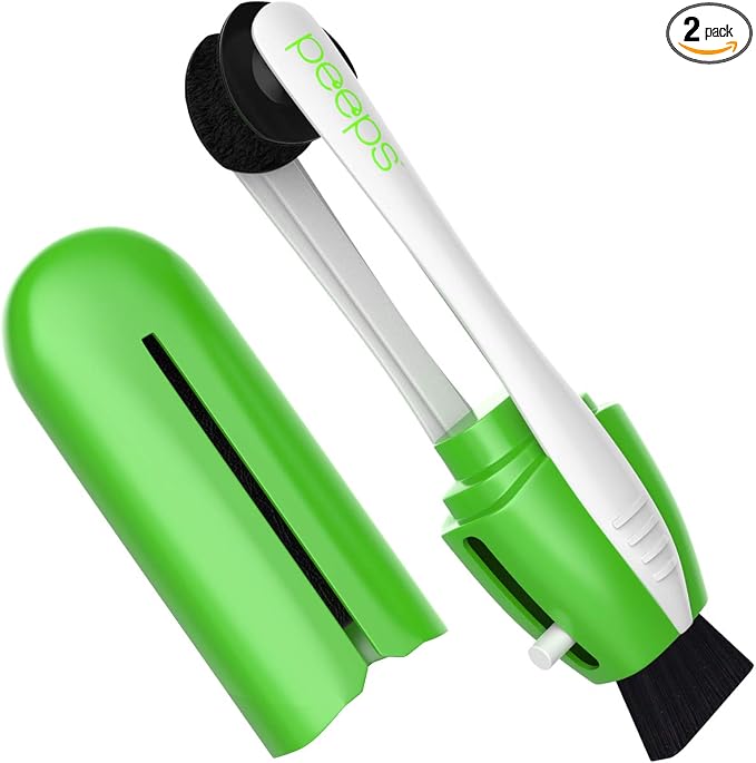 Peeps Glasses Cleaner - for Eyeglasses, Reading Glasses, and More - Lens Cleaner with Carbon Microfiber Tech-Injected Green-2 Count (Pack of 1)