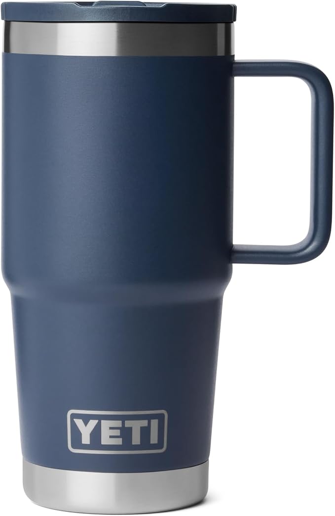 YETI Rambler 20 oz Travel Mug with Flip Straw Lid – Stainless Steel, Vacuum Insulated, Leakproof, Cup Holder Friendly, Navy