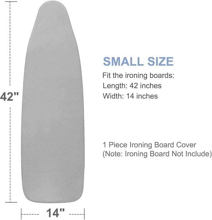 VividPaw 14x42 Inch Over-The-Door Ironing Board Cover with User-Friendly Design, Heavy-Duty Padding, Adjustable Elastic Drawstring and Fasteners - Replacement Iron Board Cover (Grey, 14" x 42")