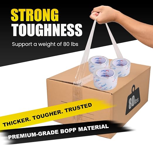 Bulk Pack Tape Heavy Duty Packing Tape with Dispenser – 18 Rolls Packaging Tape, 2.36 Inch x 66 Yd, 2.8 Mil – Strong Adhesive Package Tape for Moving & Shipping Supplies