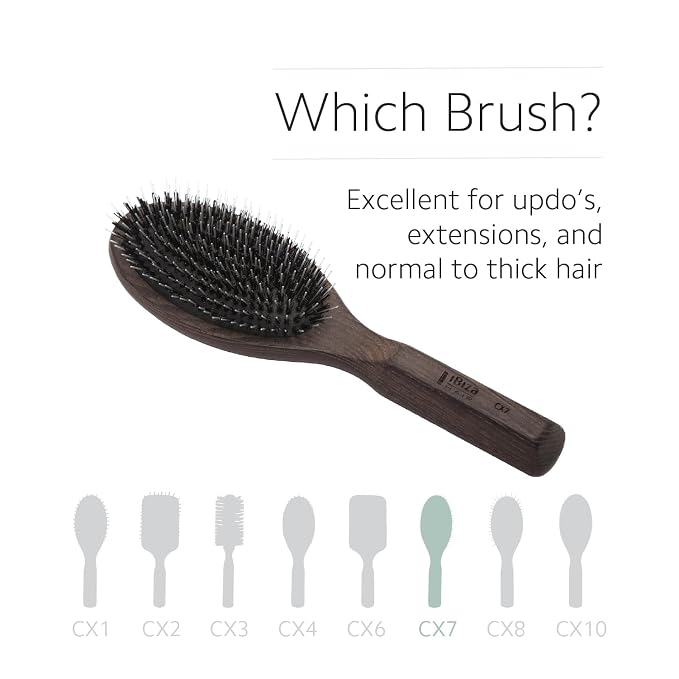 Ibiza Hair Oval Detangling Brush (CX7) | Hybrid Boar/Nylon Bristles for Smoothing & Shine | Durable Carbonized Wood | Ideal for All Lengths & Textures | Heat Resistant
