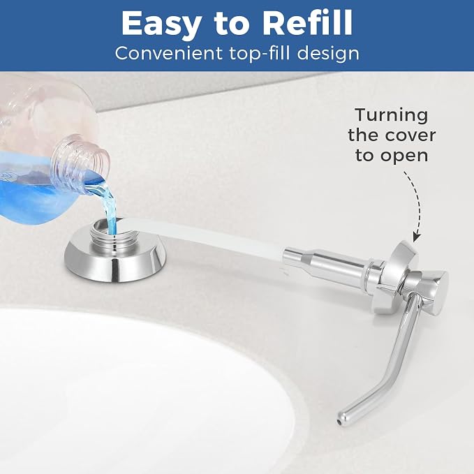 Stardrix Heavy Duty Brass Countertop Liquid Soap Dispenser, Commercial Grade Top Fill Built-in Soap Dispenser with 34 oz/ 1L Bottle for Bathroom, Kitchen, Public Restroom, Chrome Finish, 4” Spout