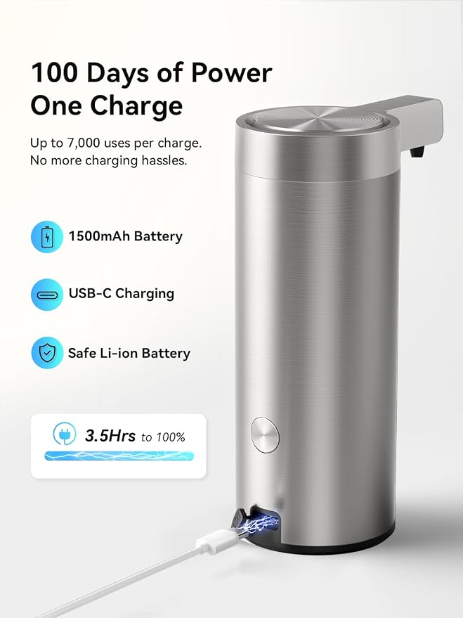 SUNLY Automatic Foaming Soap Dispenser Touchless – Clog-Free Pump, 0.2s Fast Sensor, USB-C Rechargeable, Smudge-Resistant Stainless Steel, for Kitchen & Bathroom Soap Dispenser