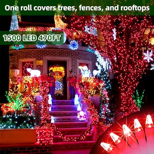 QUHUATU 1500 LED 470FT Christmas Lights,12 Modes LED String Lights, Red