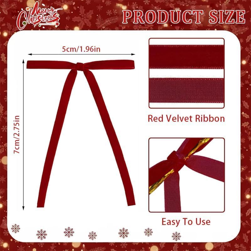 24 Pcs Velvet Christmas Tree Bows Ornaments, Vintage Velvet Ribbon Bows for Tree, Wreath & Garland, Classic Holiday Ribbon Decor for Indoor Xmas Decorations and Gift Wrapping