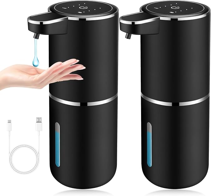 VZZNN 2 Pack Automatic Soap Dispenser,Automatic Liquid Soap Dispenser Touchless,12.8oz/380ml USB Rechargeabled Wall Mounted Smart Soap Dispensers for Bathroom Kitchen Dish Soap(Black)