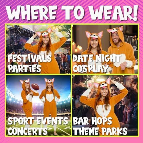 Funziez! Slim Fit Adult Onesie - Animal Costume - Plush Unisex Halloween One Piece Cosplay Suit for Women and Men