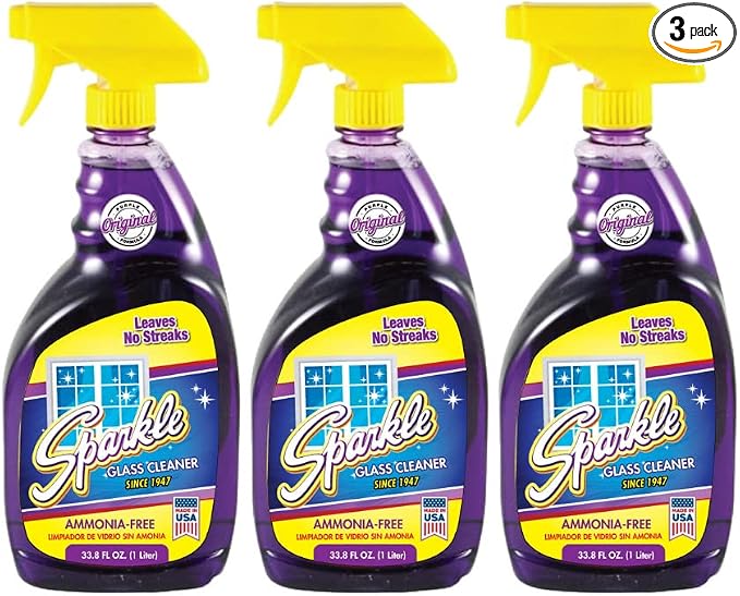 Sparkle Glass Cleaner Spray, Ammonia-Free Original Formula Glass Cleaner, Leaves No Streaks (33.8 Fl Oz, Pack of 3)
