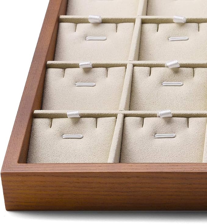 Oirlv Wood 24 Grids Jewelry Tray with Removable Inserts Jewelry Pads Necklace/Pendant Display Organizer Tray(Creamy White)