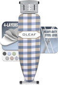 oleaf Ironing Board with Cover and Thicken Pad Height Adjustable Full Size Foldable Iron Board with Iron Rest, Stable Steel Legs, Metal Construction, Heat Resistant, Blue and Yellow Checkered
