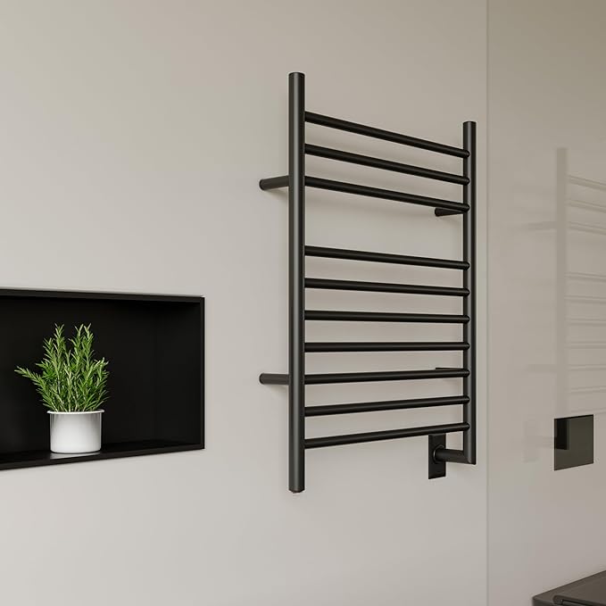 HEATGENE Towel Warmer Wall-Mounted Hardwired Heated Towel Rack Matte Black