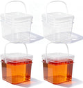 Food Storage Buckets with Lids - 4 Set Square Clear Plastic Containers, Airtight Pressure Seal & Handle for Kitchen Freezer Prep (Clear, 34 oz)