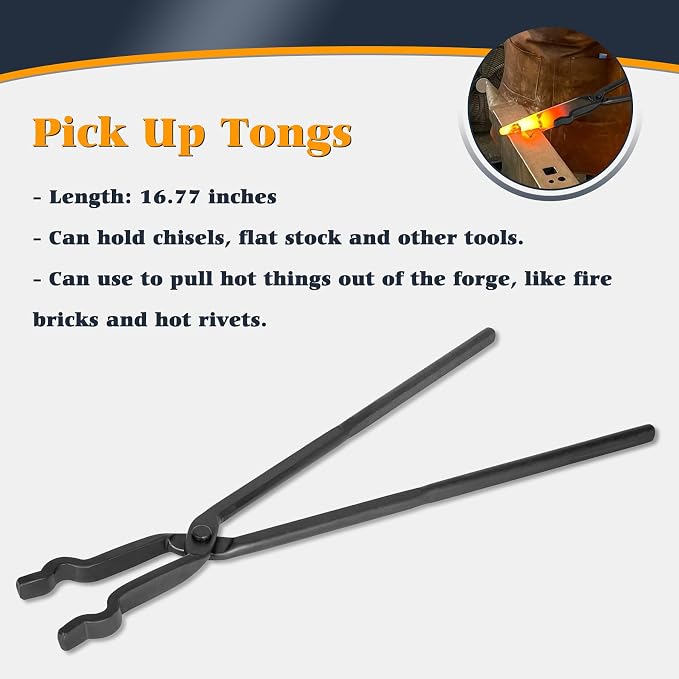 Blacksmith Tong - 3/8" 1/2" 5/8" V-Bit, 1/4 Flat Jaw, Pick Up, Scroll | Knife Making Forge Tongs Set Assembled Steel Blacksmithing Bladesmith Bladesmithing (6PCS)