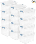 Sterilite 12-Pack Latching Box, Clear Plastic Under Bed Storage Bins with Lids, 64 Quart - Large Stackable Tote Organizer Containers for Closet, Bedroom, Bathroom, and Office Organization