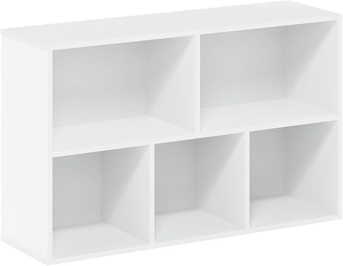Furinno LUDER Book Shelf, 5-Cube Bookshelf, Reversible Bookcase, 9.4 x 19.5 x 31.5, Easy Assembly, for Living Room, Bedroom, Home Office, White