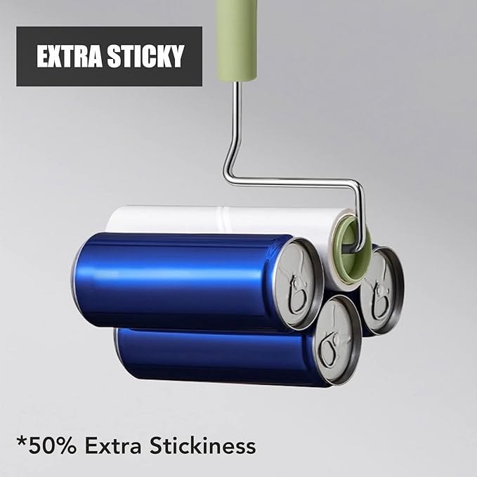 Extra Sticky Large Surface Lint Roller, 6.3'' Giant Lint Roller for Pet Hair, Long Handle Lint Remover for Clothes, Furniture, Dog & Cat Hair Remover (8 Refills / 720 Sheets)