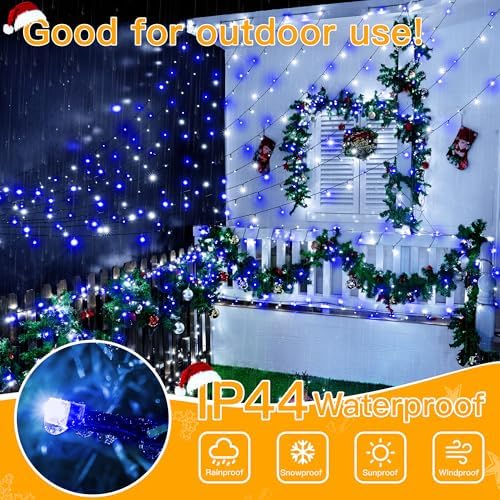 Ollny Christmas Tree Lights 400LED 132FT, Blue & White, with Remote & Timer