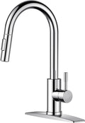 FORIOUS Chrome Kitchen Faucet with Pull Down Sprayer, High Arc Modern Classic Sink Faucet Stainless Steel with Deck Plate Fit for 1 or 3 Hole for Pot Filler Bar Farmhouse Laundry Rv