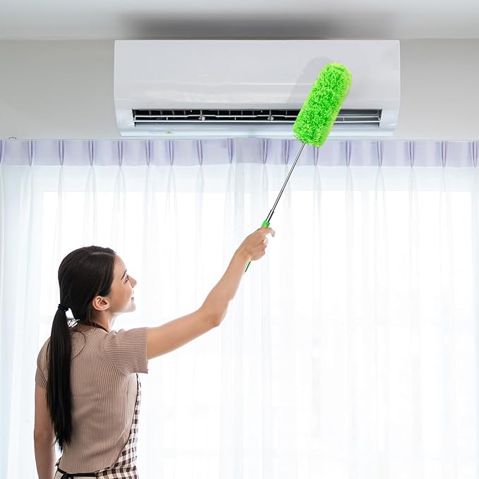 Tanlade 1 Pcs Microfiber Feather Duster for Cleaning 13-31 Inch Extendable Cobweb Dusters Ceiling Fan Duster Washable Bendable Tool for Office Car Window Furniture (Green)