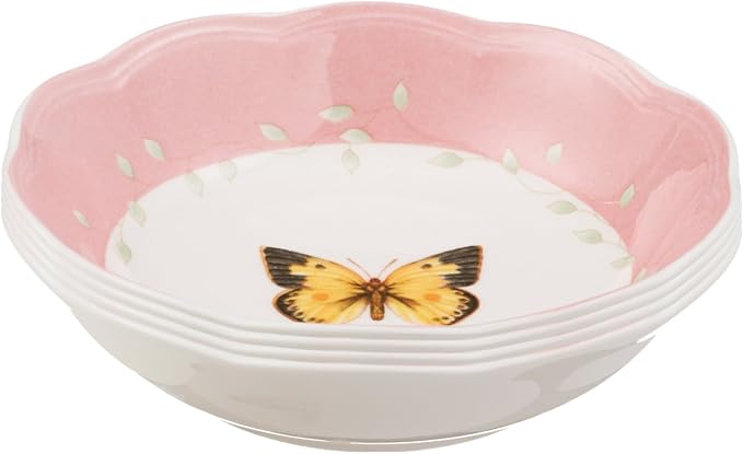 Lenox Butterfly Meadow Porcelain Fruit Bowls, 5.25 Inch, Set of 4 | Dishwasher safe | floral design | kitchen and dining essential, gift for women, mixing bowls, fruit bowl gift