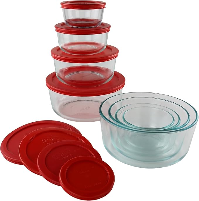 Pyrex Simply Store (8-Pack) Glass Food Storage Containers Set, (1, 2, 4 & 7 Cup) Meal Prep Containers With Plastic BPA-Free Lids, Dishwasher & Microwave Safe | Meal prep containers (1, 2, 4 & 7 cup) with BPA-free plastic lids, microwave & dishwasher safe