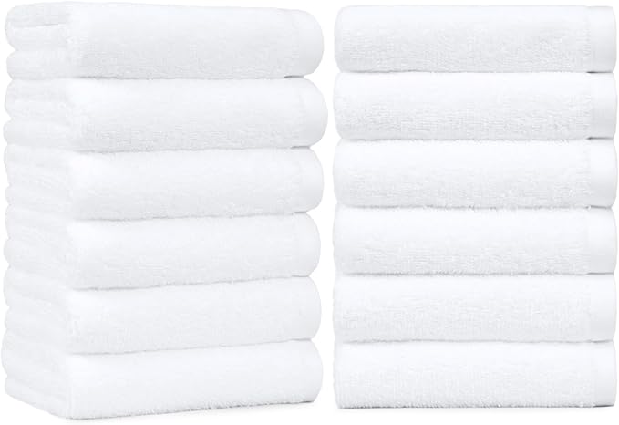 Amazon Basics Soft and Thick Cotton Hand Towels for Bath, Kitchen, Gym, 16 x 26 in, White, 12-Pack