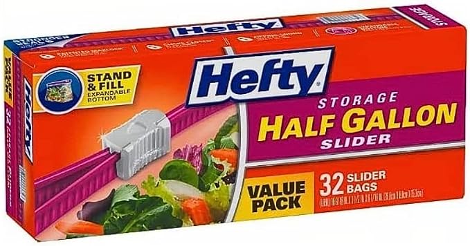 Hefty Slider Storage Bags, Half Gallon Size (32 Count (Pack of 2)