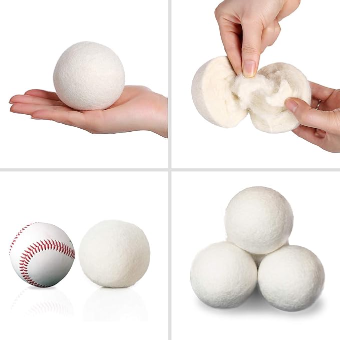 Wool Dryer Balls Natural Fabric Softener and 100% Organic, Chemical Free and Reduces Wrinkles. Saving Electricity and Drying Time XL Size 4 Pack White 4 Count