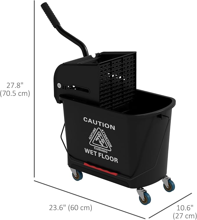 HOMCOM Commercial Mop Bucket Side Press Wringer Wheels 21 Quart Black | for Floor Cleaning, Separate Dirty and Clean Water, for Home Apartment Small Business and Office
