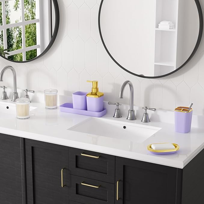 XLHOMO Bathroom Set, 9PC Bathroom Accessory Set, Purple Bathroom Accessories, Purple Bathroom Set, Trash Can, Soap Dispenser for Home Decor