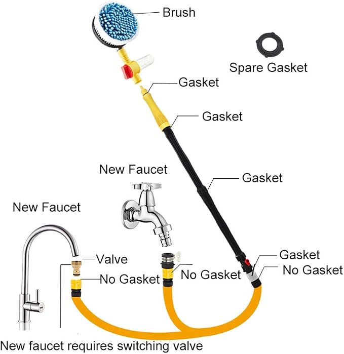 Car Wash Brush Car Cleaning Kit 360 Spin Car Mop Microfiber Car Cleaning Brush Detachable & Extendable Scrub Brush Garden Hose Spray Nozzle Spray Gun for Car Home Cleaning & Garden Use