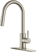 FORIOUS Kitchen Faucet with Pull Down Sprayer, Brushed Nickel High Arc Modern Classic Sink Faucet Stainless Steel with Deck Plate Fit for 1 or 3 Hole for Pot Filler Bar Farmhouse Laundry Rv