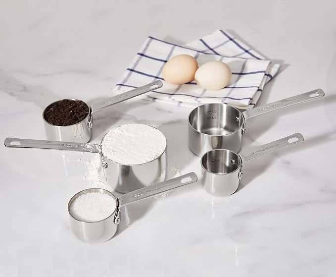 KEAWELL Premium 5-Piece Measuring Cups Set –1/4, 1/3, 1/2, 2/3, and 1 cup-18/10 Stainless Steel - Upscale, Durable, Stackable, Dishwasher Safe (Silver, 5PC Measuring Cups)