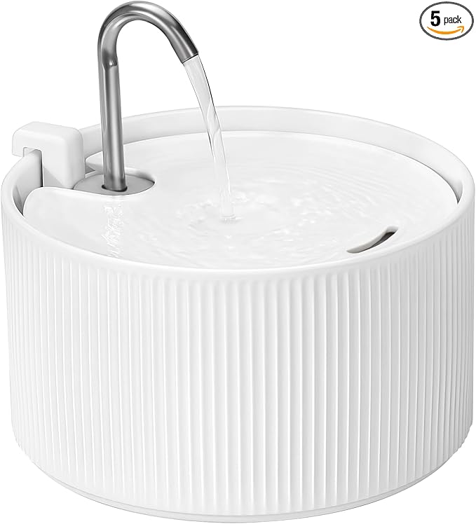 Ceramic Cat Water Fountain: 2.2L/78oz Ceramic Cat Fountain, Automatic Ceramic Water Fountain for Cats, Pet Water Fountain with Ultra-Quiet Pump and Filters & Sponges (White)