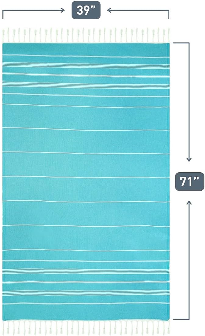 HAVLULAND Turkish Beach Towel, Oversized 72x40, Turkish Cotton, Set of 6 | Sand Free, Quick-Dry, Absorbent Bath Towel, Lightweight Blanket & Compact for Travel, Beach, Pool, Gym, Spa