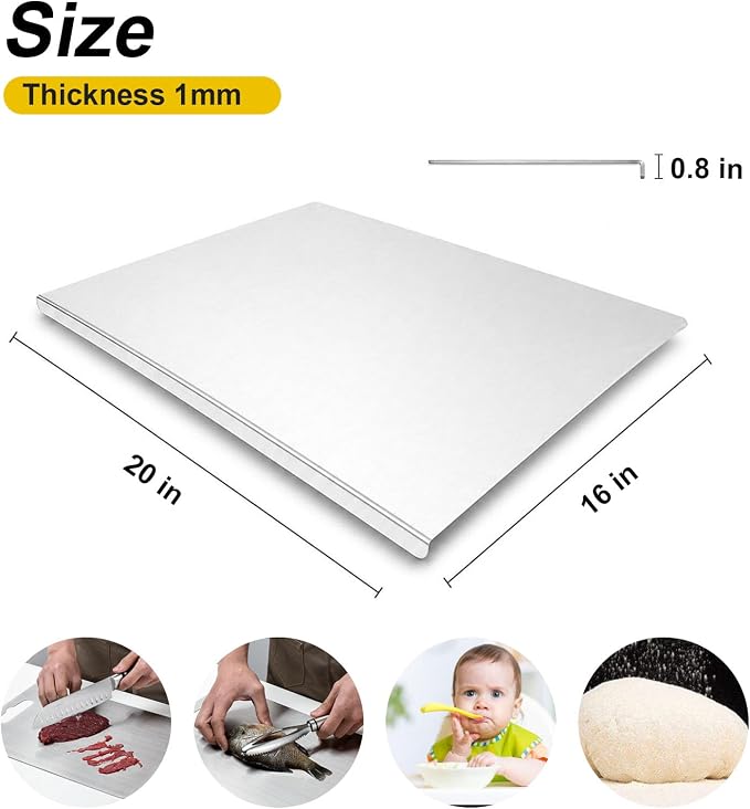 Stainless Steel Cutting Board with Lip, Katori Cutting Boards for Kitchen Double Sided Non Toxic & Non Moldy, Dishwasher Safe Gift for Home Cooks/Outdoor Camping, Fit Meat/Vegetable/Fruit (1PC-XXXXL)