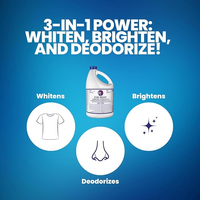 (6 Gallons) - Liquid Chlorine Bleach, for Laundry, Household and Commercial Cleaning, 1 Gallon Jugs