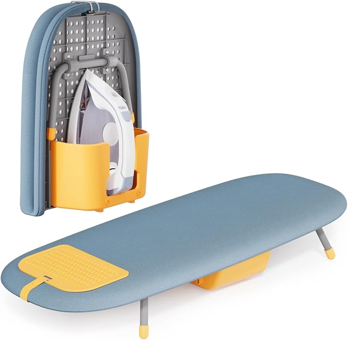 Tabletop Ironing Board with Iron Holder and Silicone Iron Rest Pad, Small Portable Ironing Board for Small Spaces