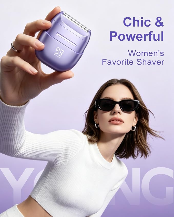 Electric Shaver for Women Waterproof Mini Electric Razors for Women - Cordless Foil Shaver for Hair Removal, Legs, Face, Body, Bikini,Sensitive Skin, Razor for Teen Girls (Purple, Fashion)