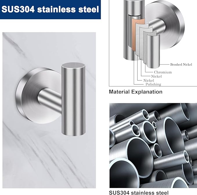 5 Pieces Bathroom Hardware Accessories Set Brushed Nickel, 24Inch Round Towel Racks Set for Bathroom, SUS304 Stainless Steel Towel Bar Set,Toilet Paper Holder with Shelf Wall Mounted