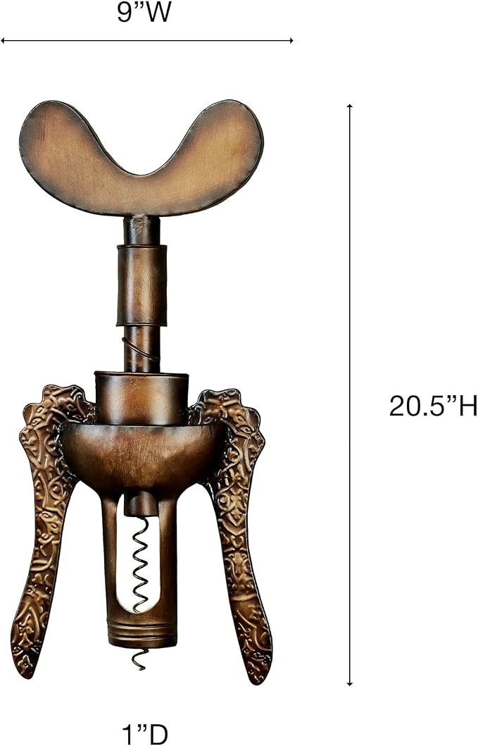 Touch of Class Antique Corkscrew Metal Wall Art Burnished Gold | Wine Bottle Opener Decor for Bar, Bedroom, Living Room, Kitchen