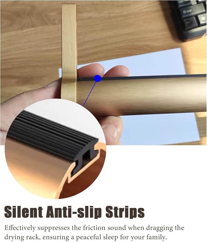 Closet Rod Brushed Gold Clothes Hanging Rack Rod Ceiling/Wall Mount, Small Space Silent Closet Hanger Bar Organizer, Heavy Duty Round Pole Garment Rail(125cm (49 in))