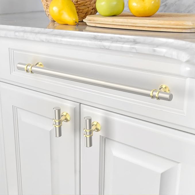 Asidrama 10 Pack 10 Inch(254mm) Gold and Brushed Satin Nickel Kitchen Cabinet Handles, Cabinet Pulls Kitchen Cabinet Hardware Cupboard Handles Drawer Pulls 4451
