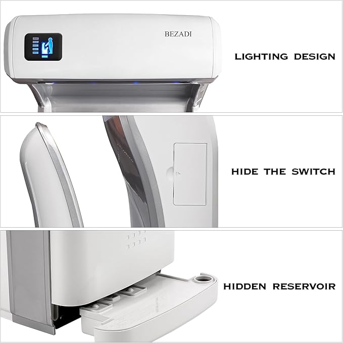 Commercial Vertical Hand Dryer HEPA Filtered 1800W Dual Blade Air Wall Mounted Hand Dryers for Bathrooms Automatic High-Speed White