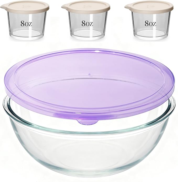 6QT Extra Large Glass Mixing Bowls Clear Glass Salad Cooking Bowls for Kitchen Salad Bread Storage with 8oz Small Bowls,Ideal for Kitchen Storage ﻿